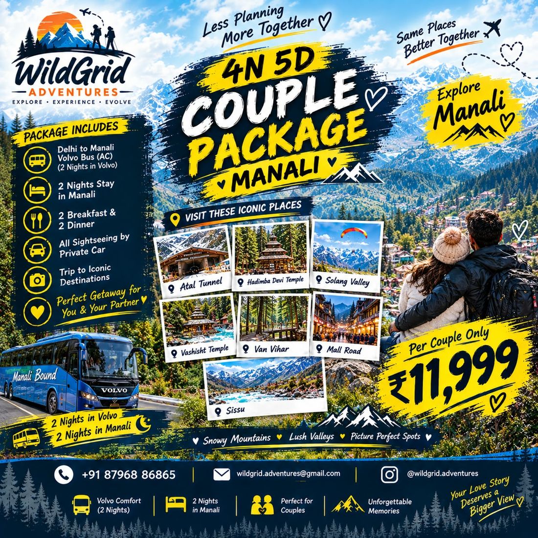 Manali couple package poster: 4 nights, 5 days, ₹11,999 per couple